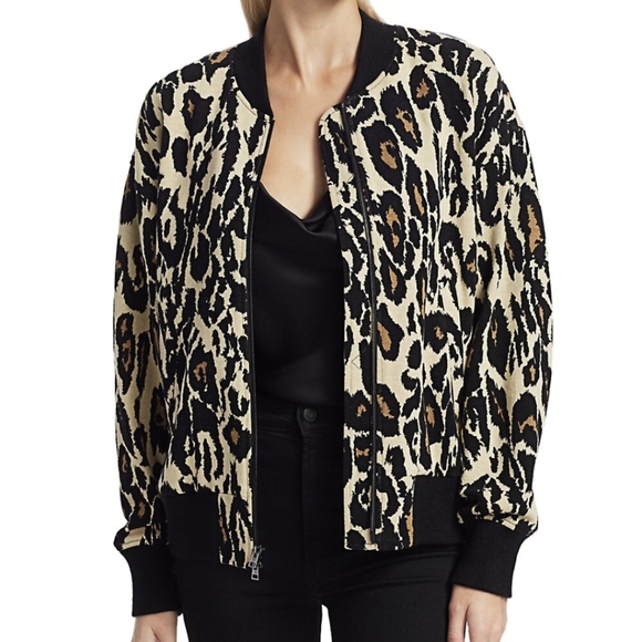 Diane von Furstenberg Full Zip Lon Leopard 100% Cotton Bomber Jacket Size XS EUC - Picture 2 of 11